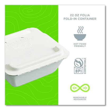 Vanguard Folia Renewable and Compostable Take-Out Container, 3 Compartments, 22 oz, 5.39 x 5.94 x 2, White, Sugarcane, 300/CT
