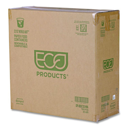 World Art Renewable and Compostable Food Container, 32 oz, 4.05" Diameter x 5.8" h, Tan, Paper, 25/Pack, 20 Packs/Carton