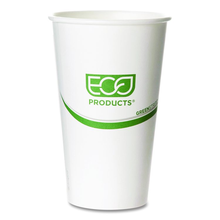 GreenStripe Renewable and Compostable Hot Cups, 16 oz, Paper, White/Green, 50/Pack, 20 Packs/Carton
