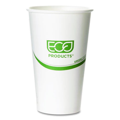 GreenStripe Renewable and Compostable Hot Cups, 16 oz, Paper, White/Green, 50/Pack, 20 Packs/Carton