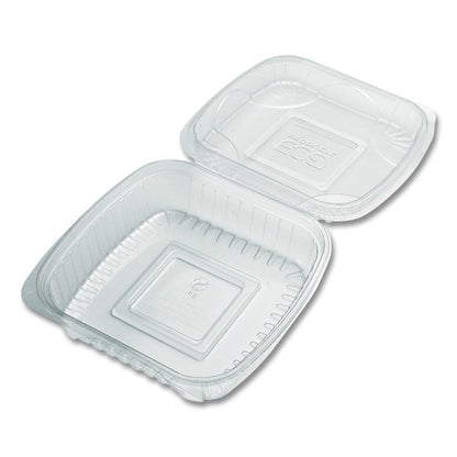 Renewable and Compostable Clear Clamshell Hinged Food Containers, 8 x 8 x 3, Plastic, 80/Pack, 2 Packs/Carton