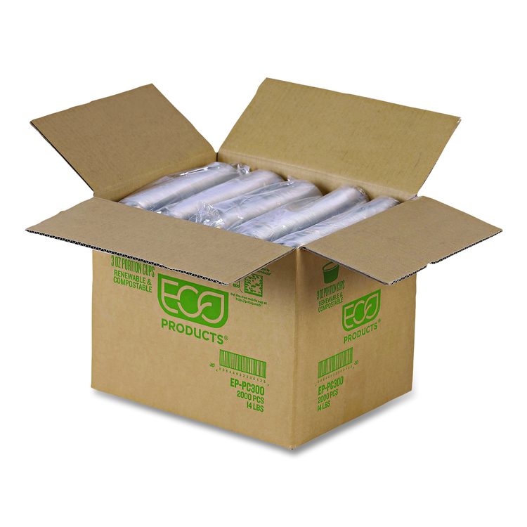 Renewable and Compostable Portion Cups, 3 oz, Plastic, Clear, 100/Pack, 20 Packs/Carton