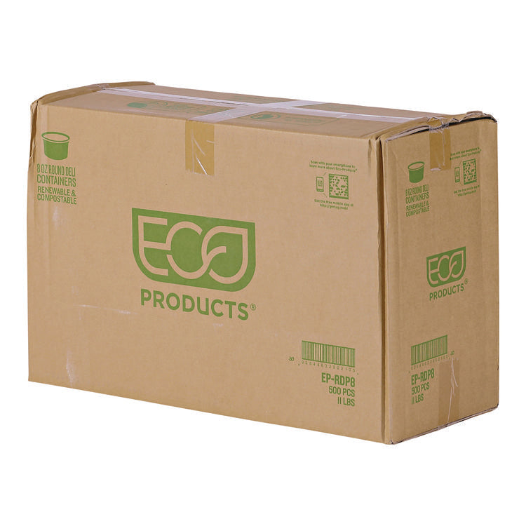 Renewable and Compostable Round Deli Containers, 8 oz, Clear, Plastic, 50/Pack, 10 Packs/Carton