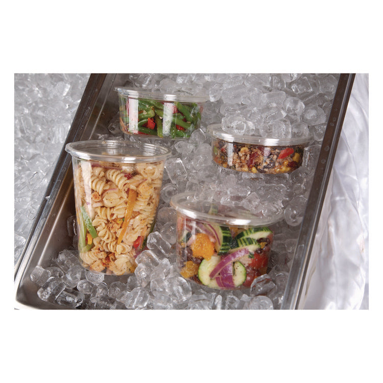 Renewable and Compostable Round Deli Containers, 8 oz, Clear, Plastic, 50/Pack, 10 Packs/Carton