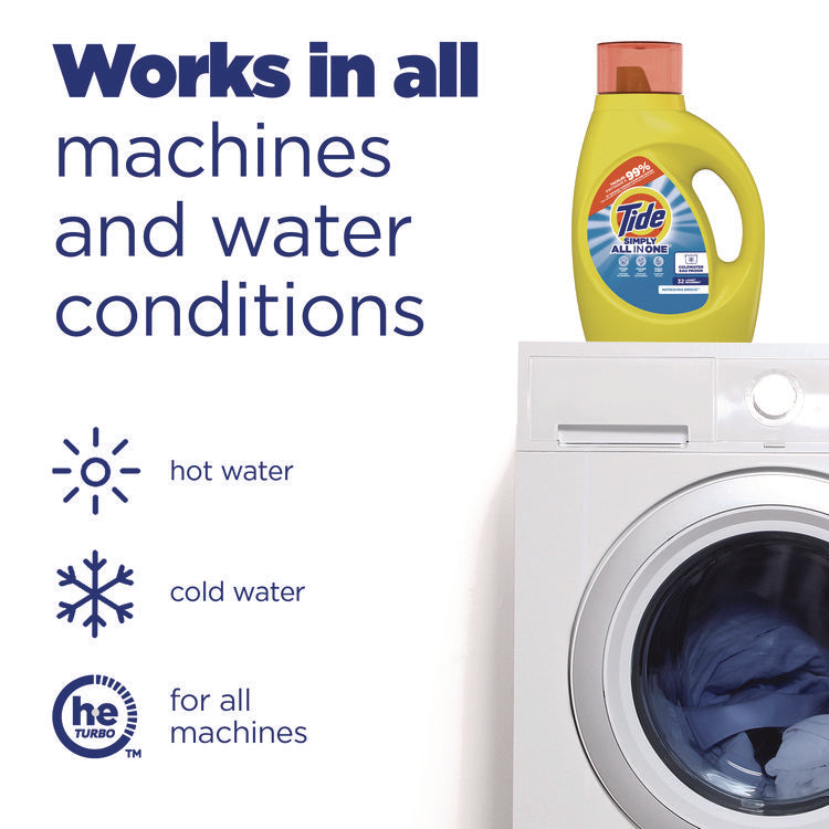 Simply Clean and Fresh Laundry Detergent, HE Compatible, Refreshing Breeze Scent, 64 Loads, 84 oz Bottle, 4/Carton