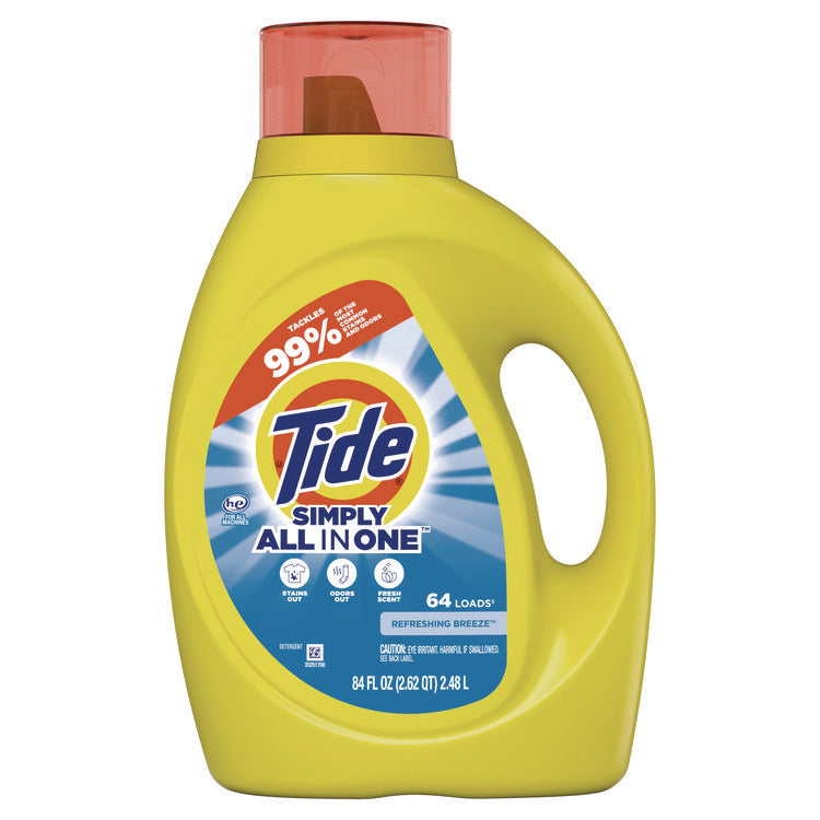 Simply Clean and Fresh Laundry Detergent, HE Compatible, Refreshing Breeze Scent, 64 Loads, 84 oz Bottle, 4/Carton