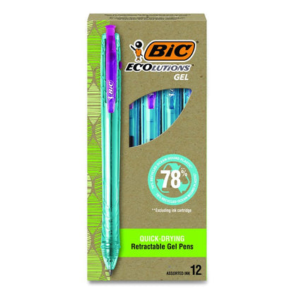 Ecolutions Gel Pen, Retractable, Medium 1 mm, Assorted Ink Colors, Blue Barrel, 12/Pack