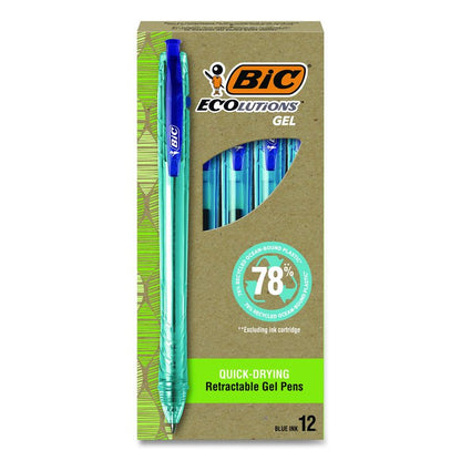 Ecolutions Gel Pen, Retractable, Medium 1 mm, Blue Ink, Blue Barrel, 12/Pack