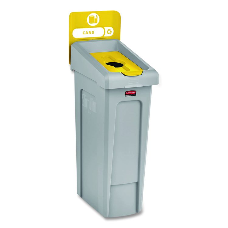 Slim Jim Recycling Station Kit, 1-Stream Bottles and Cans, 23 gal, Plastic, Yellow/Gray