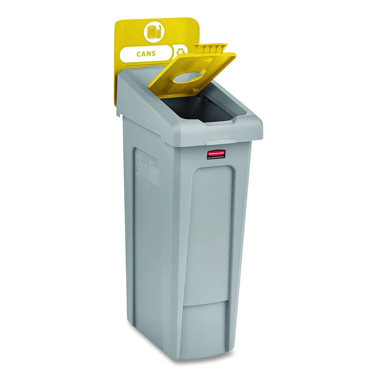 Slim Jim Recycling Station Kit, 1-Stream Bottles and Cans, 23 gal, Plastic, Yellow/Gray