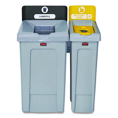 Slim Jim Recycling Station Kit, 1-Stream Bottles and Cans, 23 gal, Plastic, Yellow/Gray