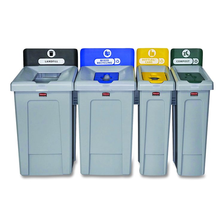 Slim Jim Recycling Station Kit, 1-Stream Bottles and Cans, 23 gal, Plastic, Yellow/Gray
