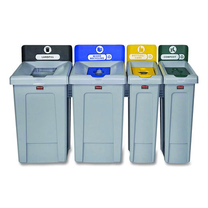Slim Jim Recycling Station Kit, 1-Stream Bottles and Cans, 23 gal, Plastic, Yellow/Gray