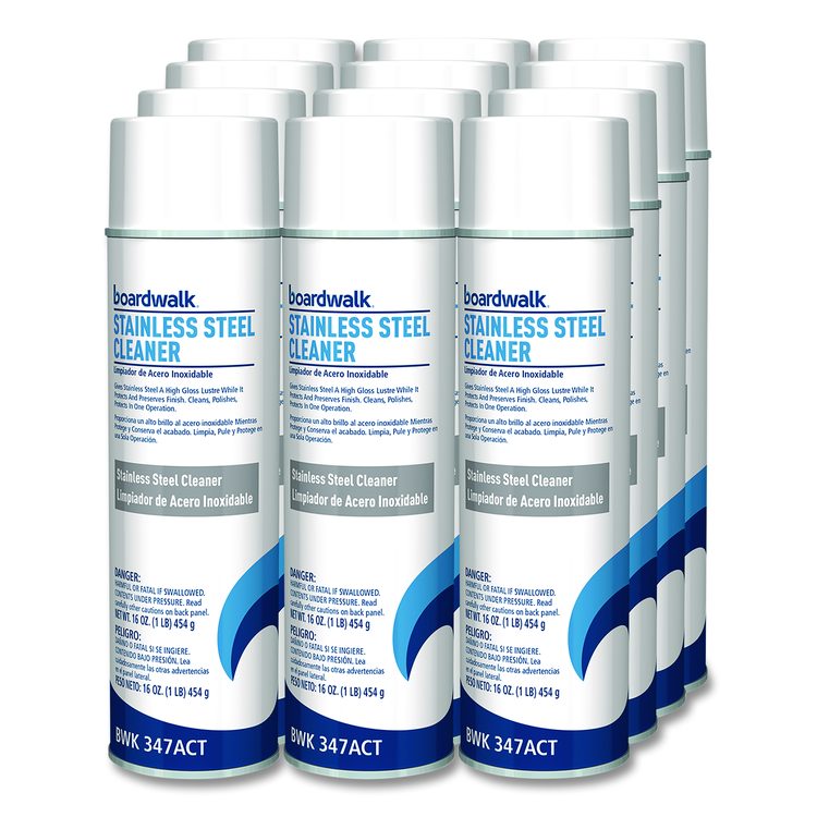 Stainless Steel Cleaner and Polish, Water-in-Oil Based, 18 oz Aerosol Spray, 12/Carton