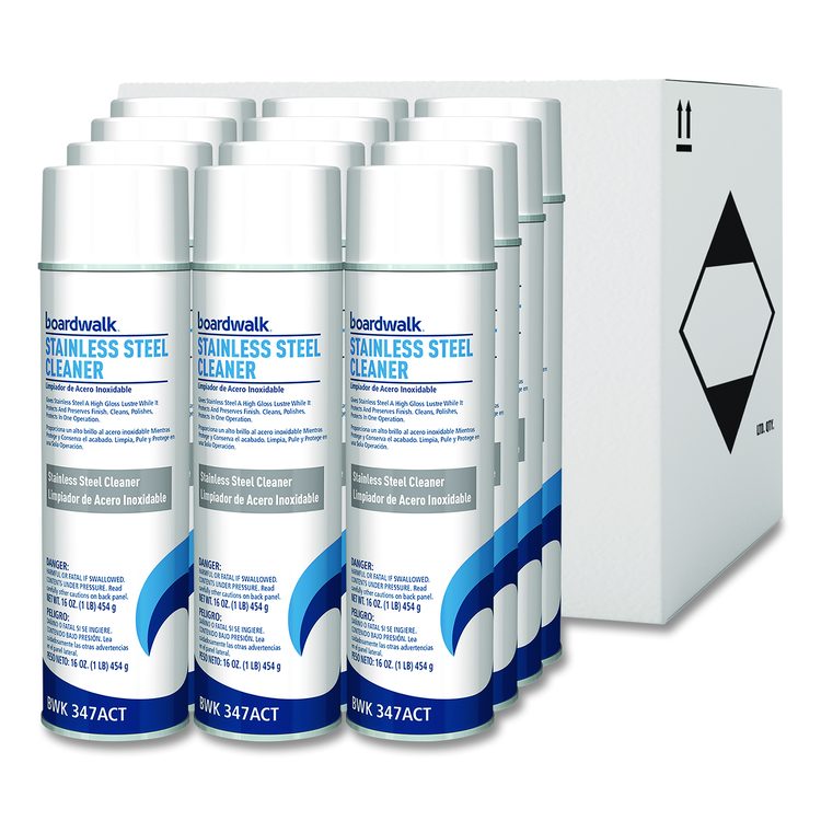 Stainless Steel Cleaner and Polish, Water-in-Oil Based, 18 oz Aerosol Spray, 12/Carton