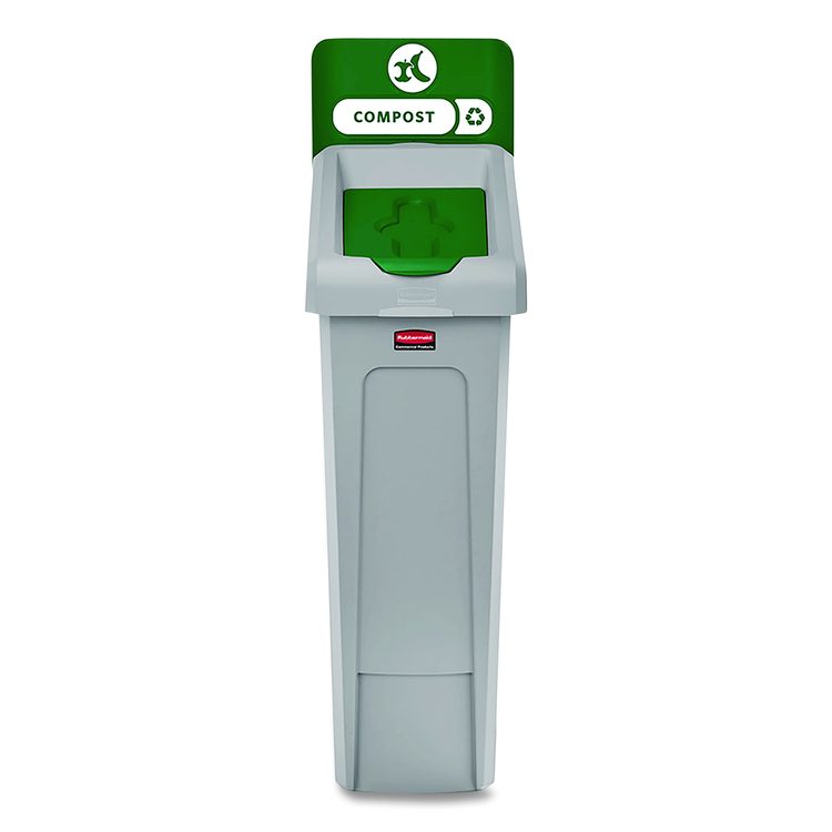 Slim Jim Recycling Station Kit, 1-Stream Compost, 23 gal, Plastic, Green/Gray