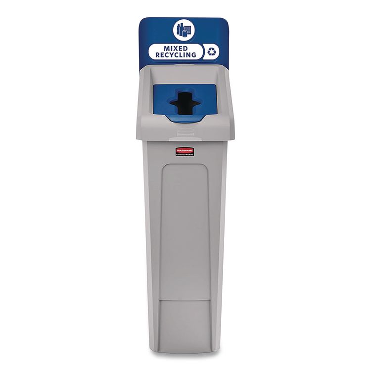 Slim Jim Recycling Station Kit, 1-Stream Mixed Recycling, 23 gal, Plastic, Gray/Blue