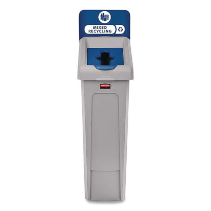 Slim Jim Recycling Station Kit, 1-Stream Mixed Recycling, 23 gal, Plastic, Gray/Blue