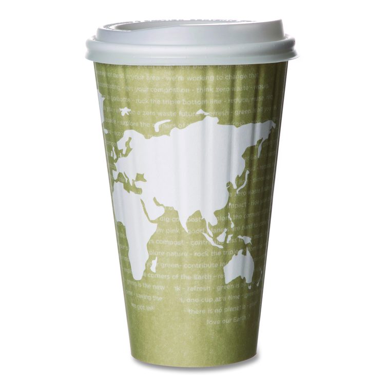 World Art Renewable and Compostable Insulated Hot Cups, 16 oz, Paper, Brown/White, 40/Pack, 15 Packs/Carton