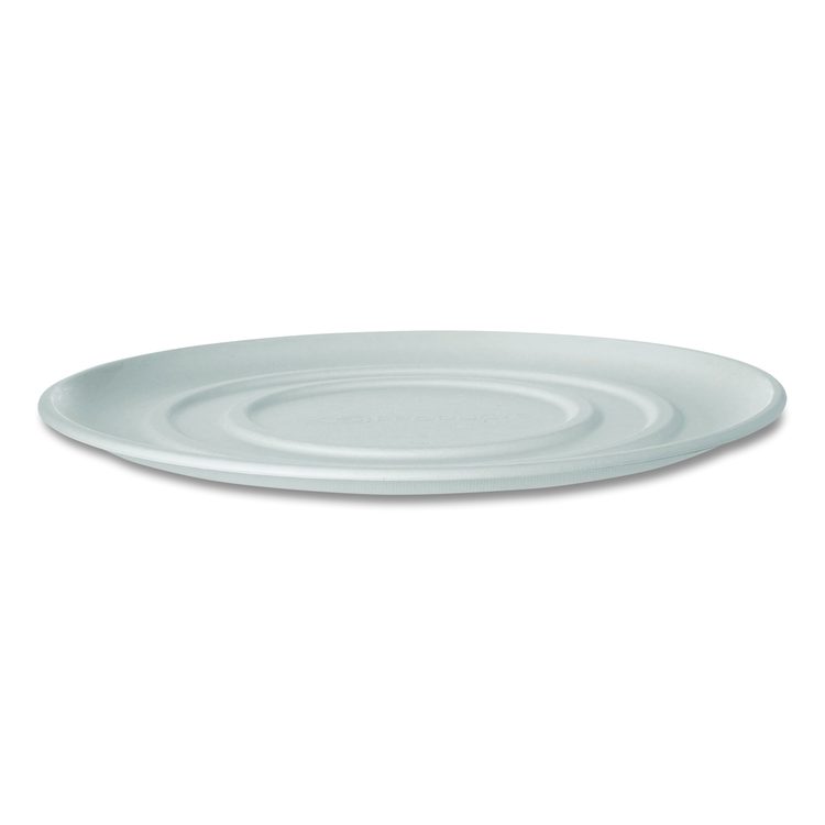 WorldView Molded Fiber Pizza Trays, 14 x 14 x 0.2, White, Sugarcane, 50/Carton