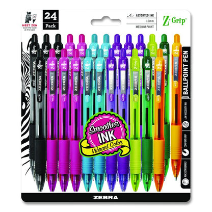 Z-Grip Ballpoint Pen, Retractable, Medium 1 mm, Assorted Artistic Ink and Barrel Colors, 24/Pack
