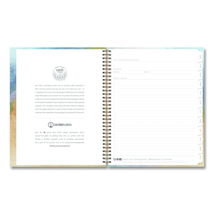 One Tree Planted Andreo Weekly/Monthly Planner, Abstract Artwork, 11" x 8.5", Blue/Sand/Green Cover, 12-Month (Jan-Dec): 2026