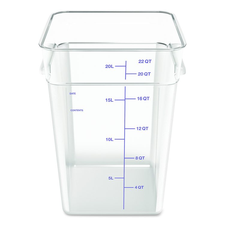 Squares Polycarbonate Food Storage Container, 22 qt, 11 13 x 11.13 x 15.72, Clear, Plastic