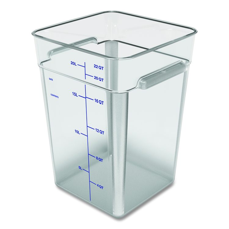 Squares Polycarbonate Food Storage Container, 22 qt, 11 13 x 11.13 x 15.72, Clear, Plastic