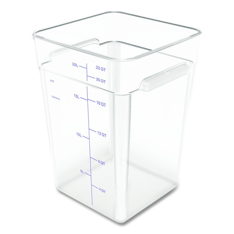 Squares Polycarbonate Food Storage Container, 22 qt, 11 13 x 11.13 x 15.72, Clear, Plastic
