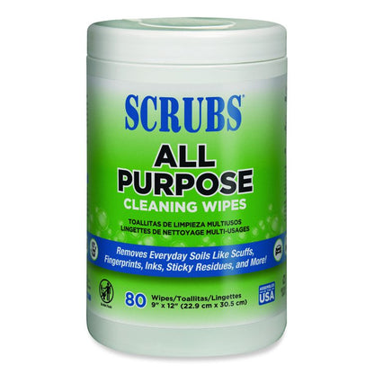 All Purpose Cleaning Wipes, 9 x 12, Citrus Scent, White, 80 Wipes/Canister, 6 Canisters/Carton