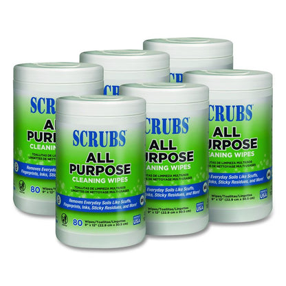 All Purpose Cleaning Wipes, 9 x 12, Citrus Scent, White, 80 Wipes/Canister, 6 Canisters/Carton