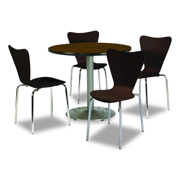 Pedestal Table with Four Espresso Jive Series Chairs, Round, 36" Dia x 29h, Walnut