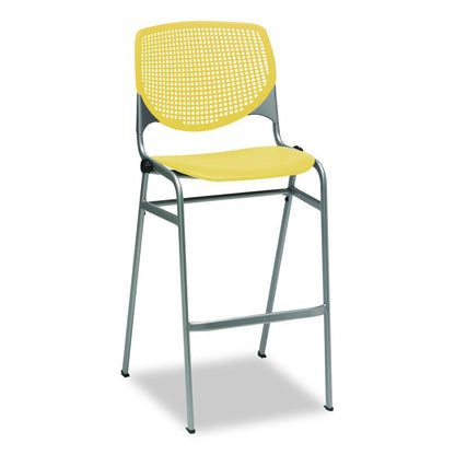 Pedestal Bistro Table with Four Yellow Kool Series Barstools, Round, 36"Dia x 41h, Designer White