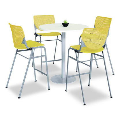 Pedestal Bistro Table with Four Yellow Kool Series Barstools, Round, 36"Dia x 41h, Designer White
