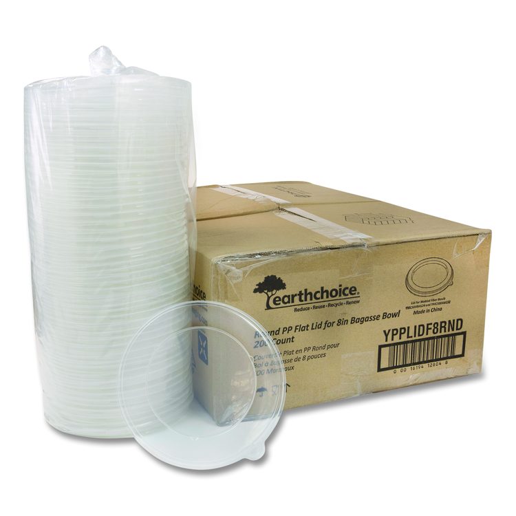 EarthChoice PP Lid for Fiber Blend Bowl, 8" Diameter, Clear, Plastic, 200/Carton