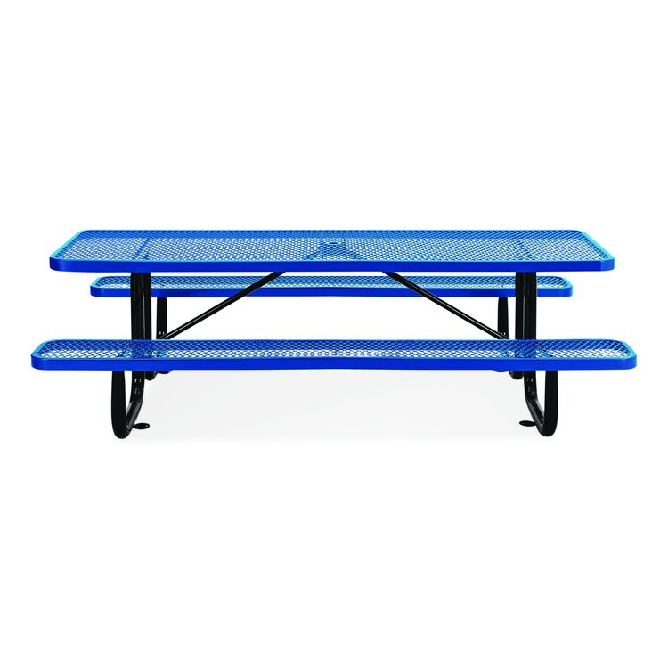 Expanded Steel Picnic Table, Rectangular, 96 x 62 x 29.5, Blue Top, Blue Base/Legs