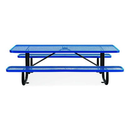 Expanded Steel Picnic Table, Rectangular, 96 x 62 x 29.5, Blue Top, Blue Base/Legs