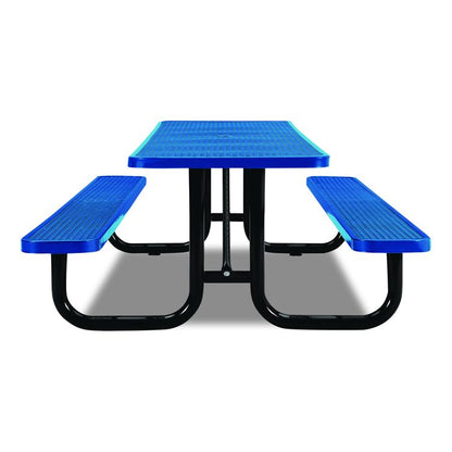 Expanded Steel Picnic Table, Rectangular, 96 x 62 x 29.5, Blue Top, Blue Base/Legs