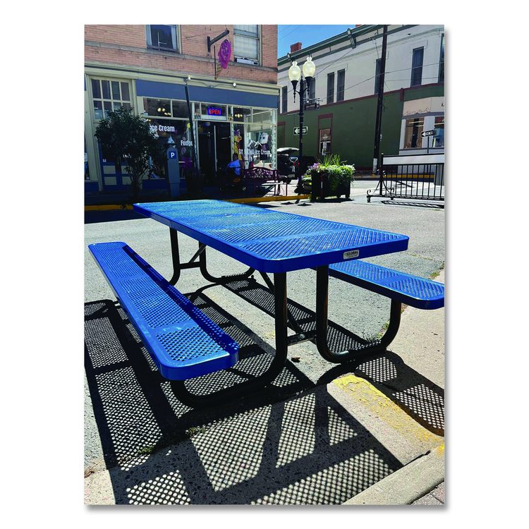 Expanded Steel Picnic Table, Rectangular, 96 x 62 x 29.5, Blue Top, Blue Base/Legs
