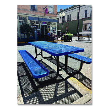Expanded Steel Picnic Table, Rectangular, 96 x 62 x 29.5, Blue Top, Blue Base/Legs