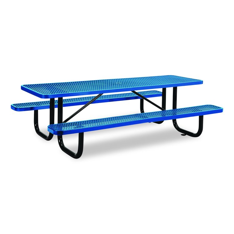Expanded Steel Picnic Table, Rectangular, 96 x 62 x 29.5, Blue Top, Blue Base/Legs