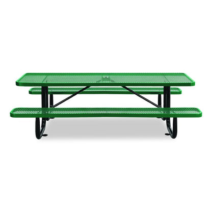 Expanded Steel Picnic Table, Rectangular, 96 x 62 x 29.5, Green Top, Green Base/Legs