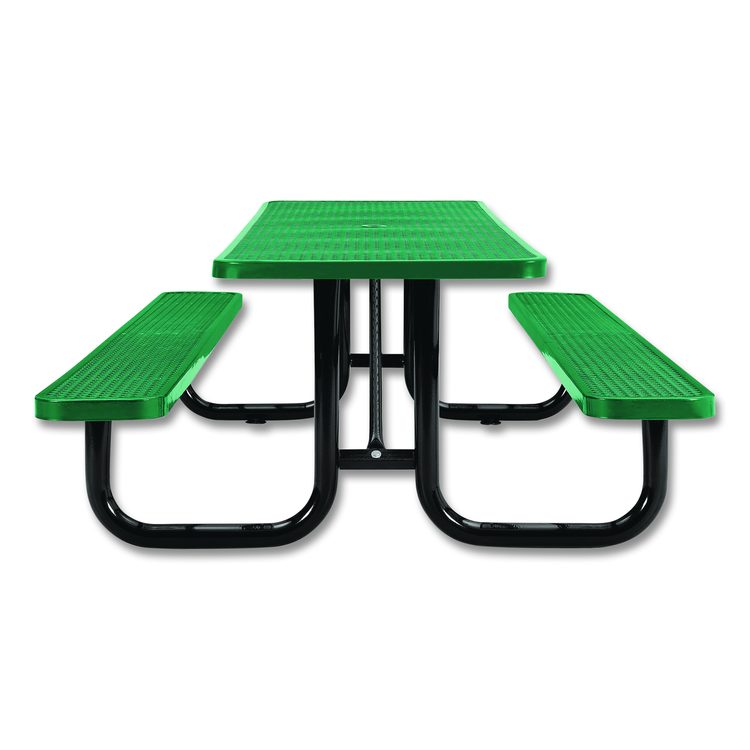 Expanded Steel Picnic Table, Rectangular, 96 x 62 x 29.5, Green Top, Green Base/Legs