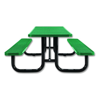 Expanded Steel Picnic Table, Rectangular, 96 x 62 x 29.5, Green Top, Green Base/Legs