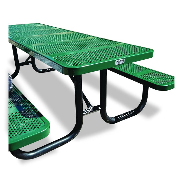 Expanded Steel Picnic Table, Rectangular, 96 x 62 x 29.5, Green Top, Green Base/Legs