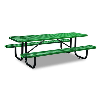 Expanded Steel Picnic Table, Rectangular, 96 x 62 x 29.5, Green Top, Green Base/Legs