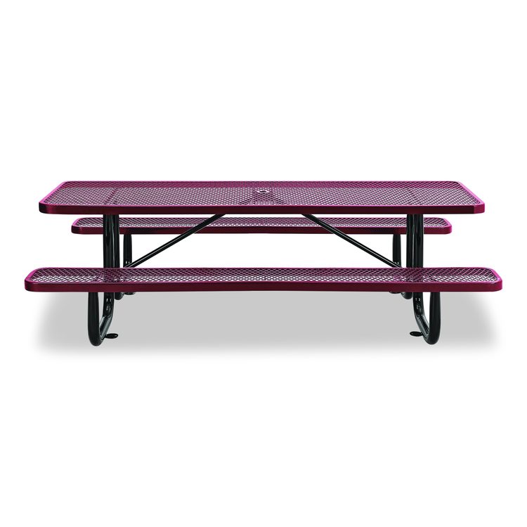 Expanded Steel Picnic Table, Rectangular, 96 x 62 x 29.5, Red Top, Red Base/Legs