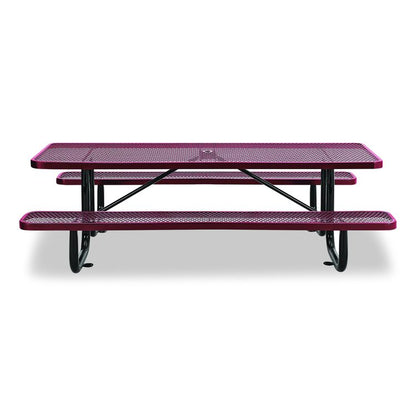 Expanded Steel Picnic Table, Rectangular, 96 x 62 x 29.5, Red Top, Red Base/Legs