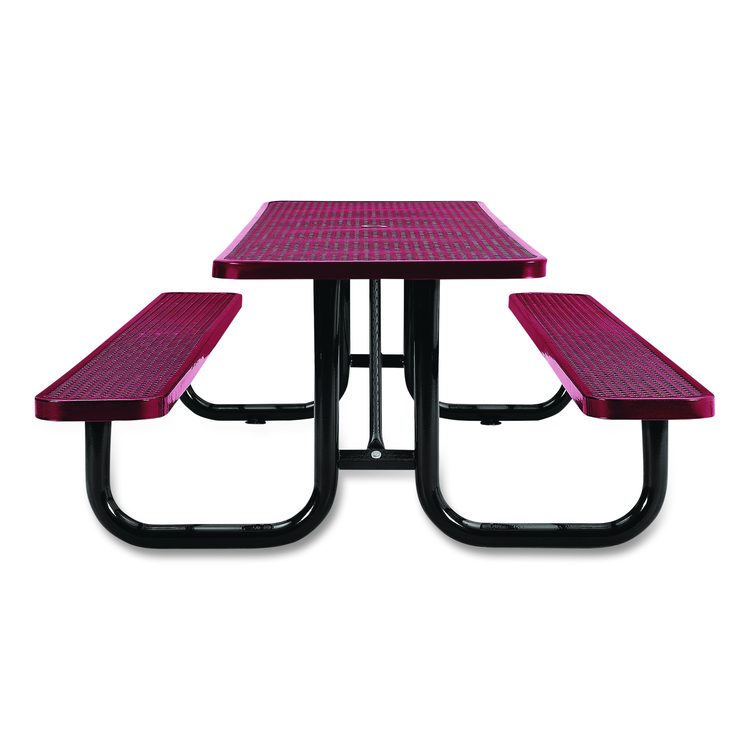 Expanded Steel Picnic Table, Rectangular, 96 x 62 x 29.5, Red Top, Red Base/Legs