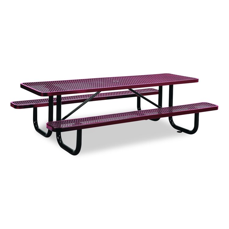 Expanded Steel Picnic Table, Rectangular, 96 x 62 x 29.5, Red Top, Red Base/Legs
